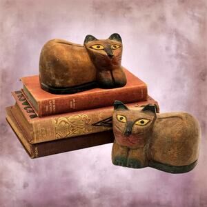 Pier 1 Wooden Folk Art Cat Figurines